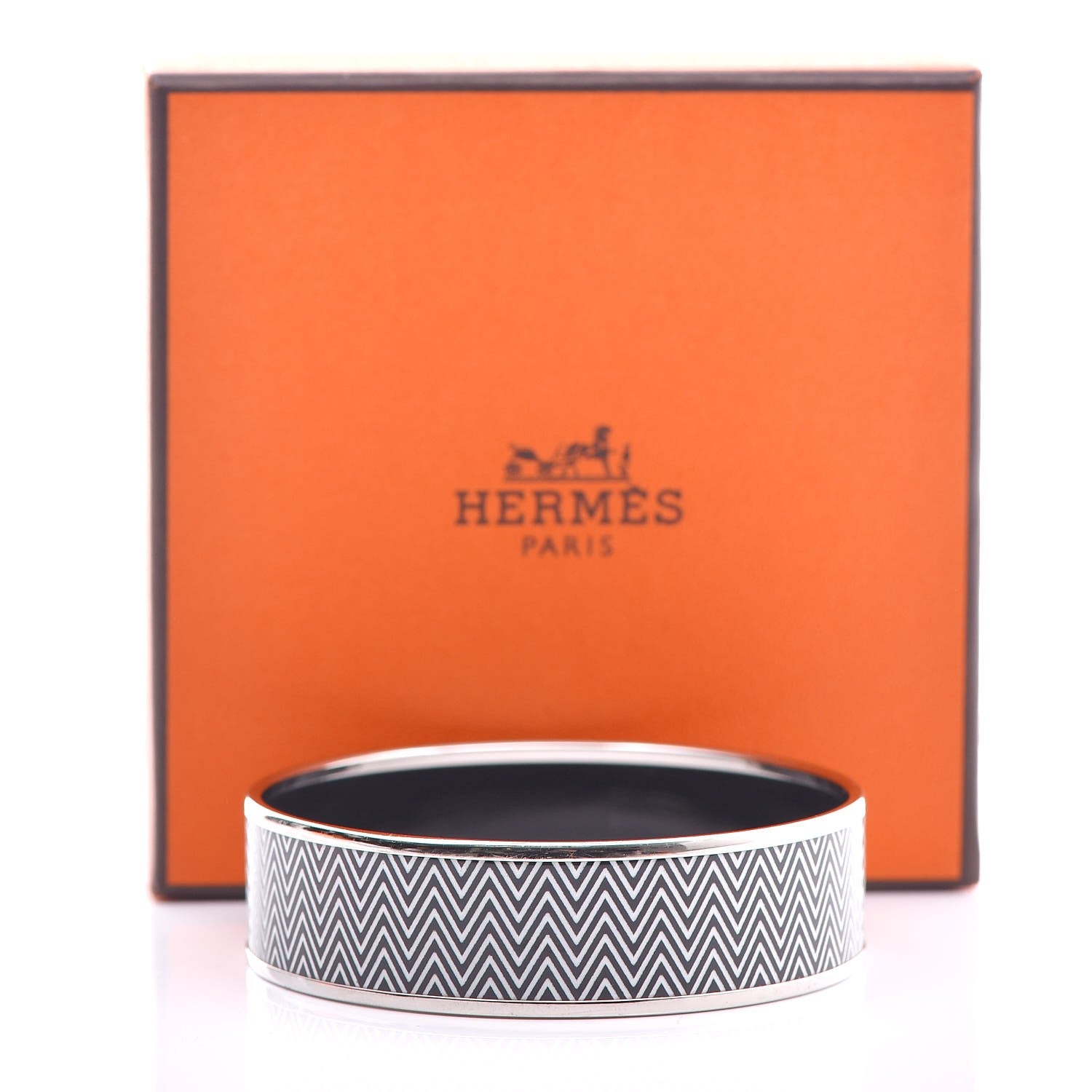 Hermes Enamel Printed Chevron Wide Bracelet 65 Black 7 of 7