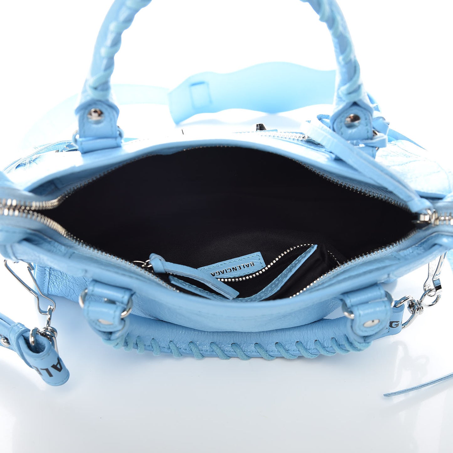 Agneau Classic Silver Hardware Mini City Logo Strap Baby Blue Black