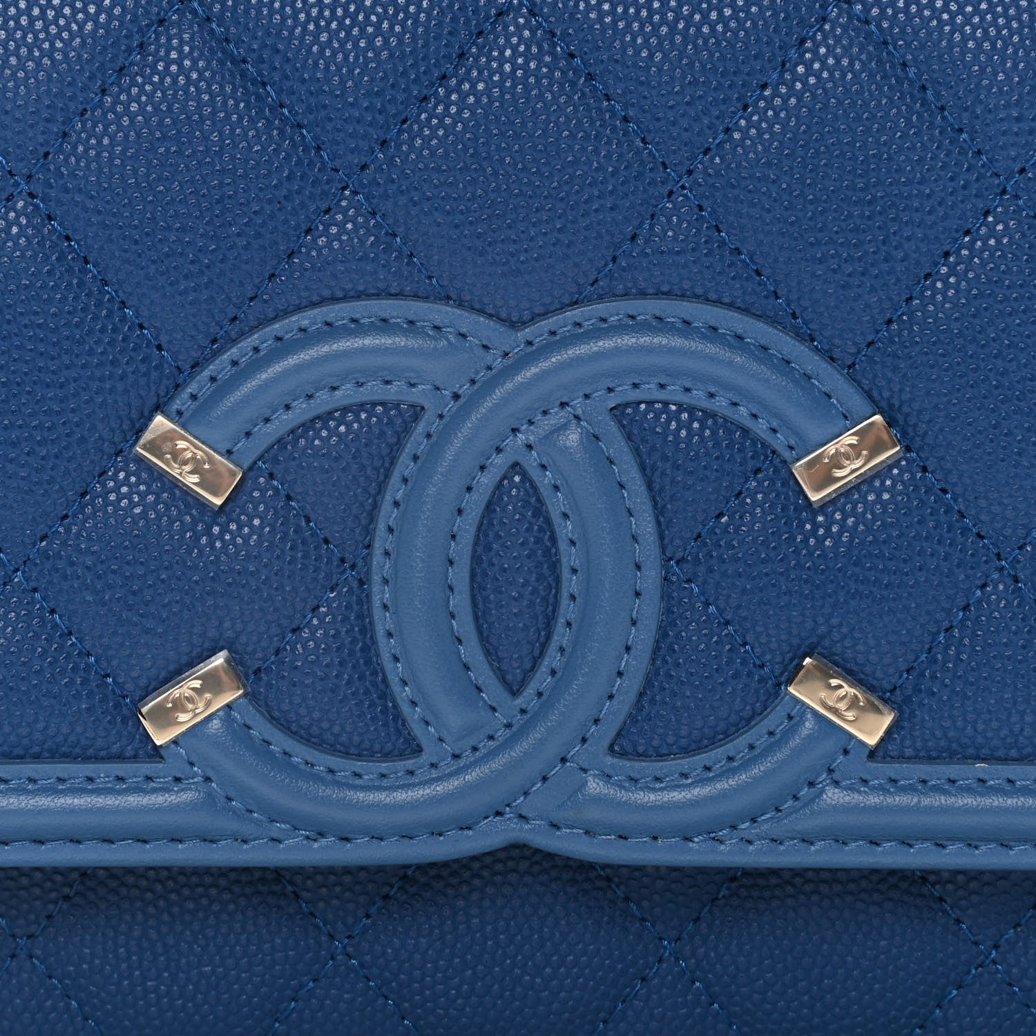 Chanel Caviar Quilted CC Filigree Wallet On Chain WOC Dark Blue 9 of 13