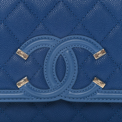 Chanel Caviar Quilted CC Filigree Wallet On Chain WOC Dark Blue 9 of 13