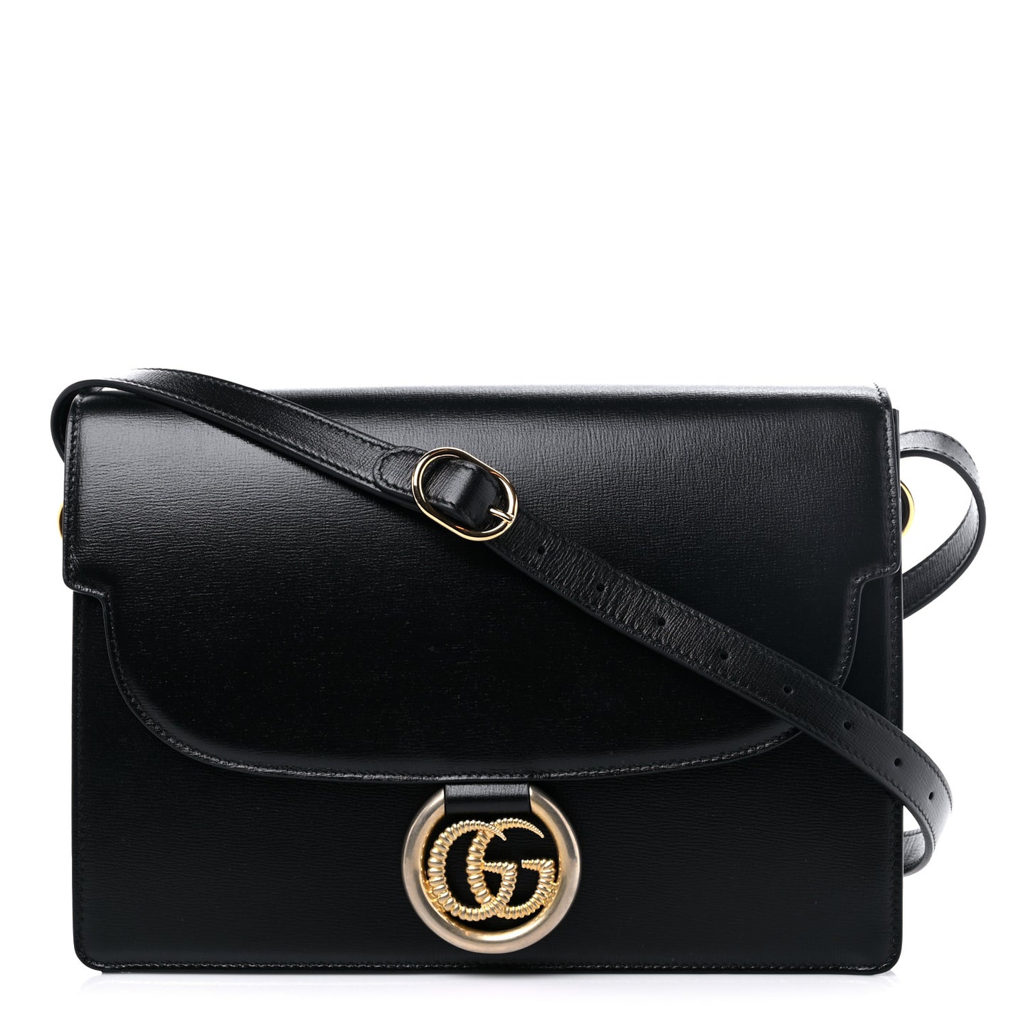 Textured Calfskin Medium Torchon GG Ring Shoulder Bag Black