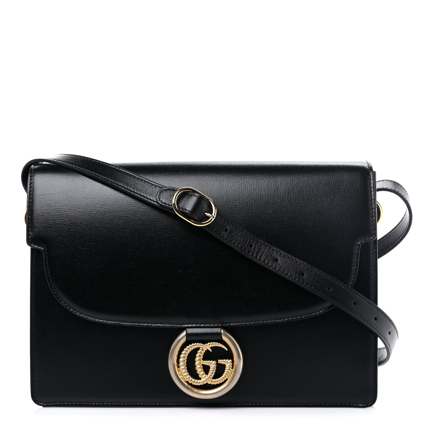 Gucci Textured Calfskin Medium Torchon GG Ring Shoulder Bag Black 1 of 8