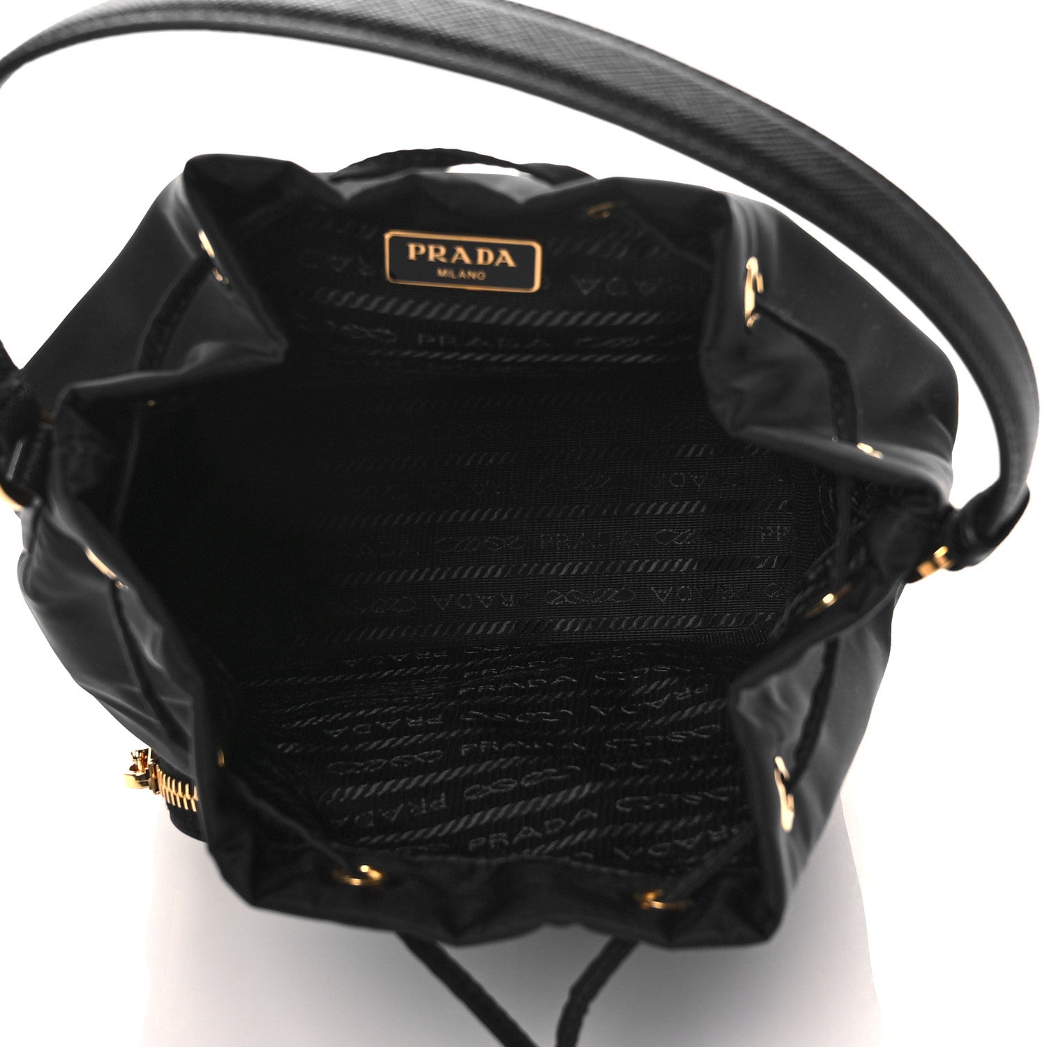 Prada Saffiano Tessuto Nylon Mini Bucket Crossbody Bag Black 5 of 11