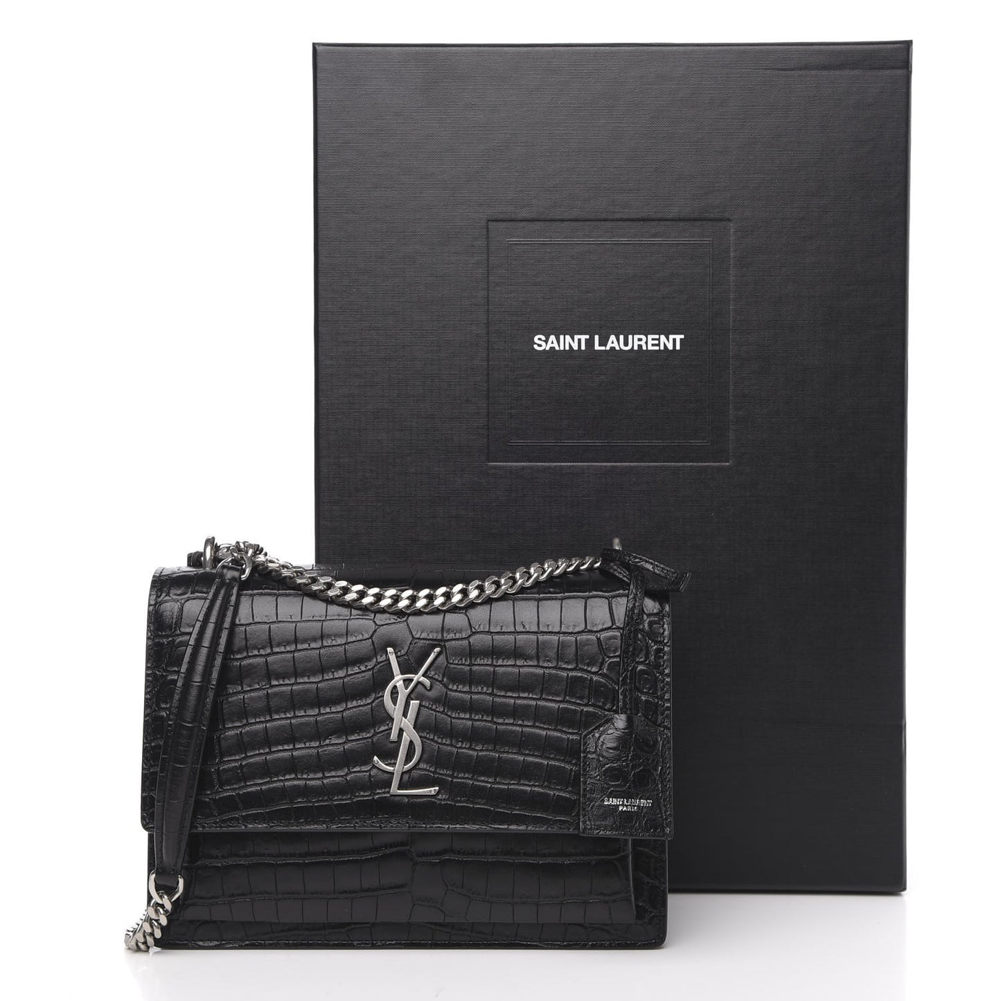 Calfskin Crocodile Embossed Medium Monogram Sunset Black