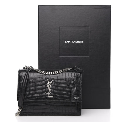 Saint Laurent Calfskin Crocodile Embossed Medium Monogram Sunset Black 11 of 11