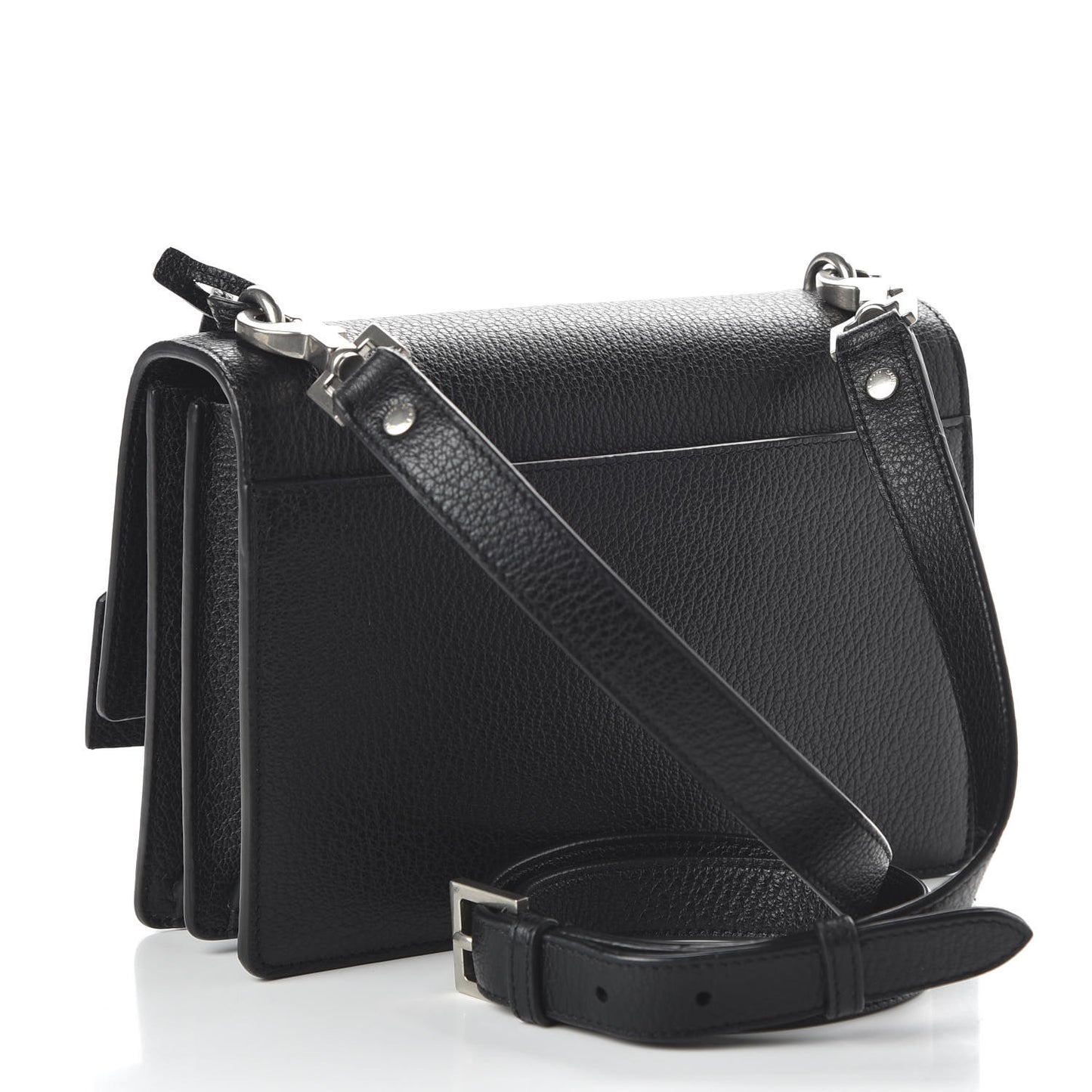 Grained Calfskin Medium Monogram Sunset Satchel Black