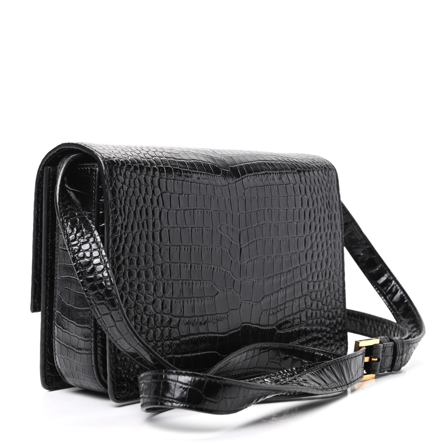 Calfskin Crocodile Embossed Medium Bellechasse Satchel Black
