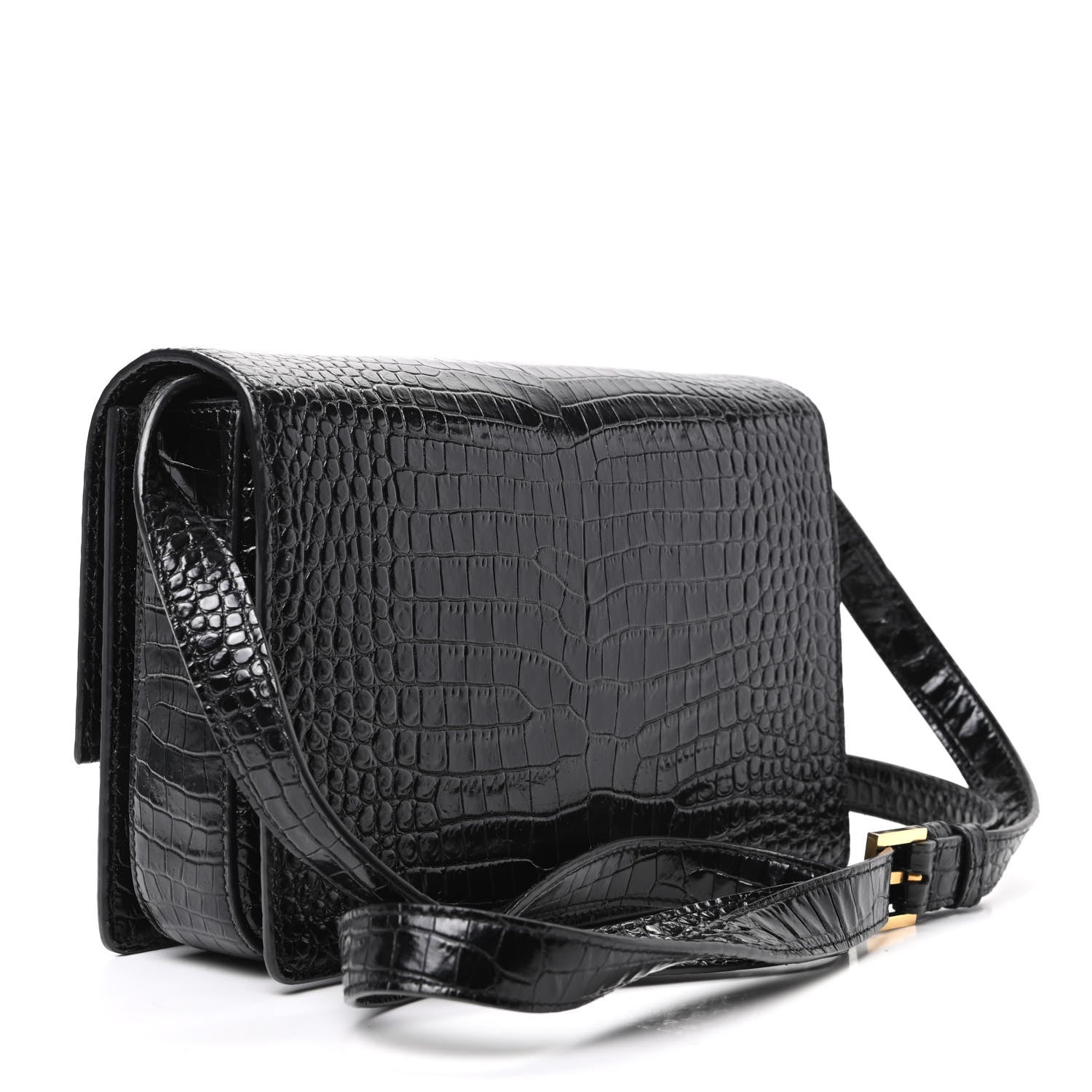 Saint Laurent Calfskin Crocodile Embossed Medium Bellechasse Satchel Black 3 of 9