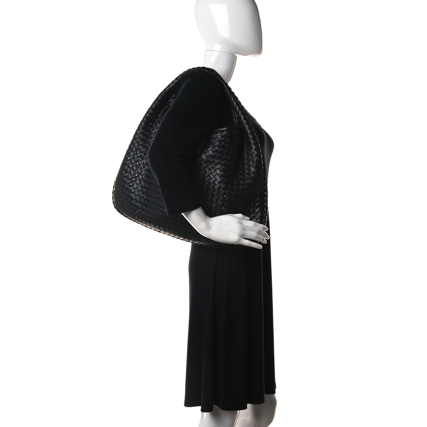 Nappa Intrecciato Studded Large Veneta Hobo Black