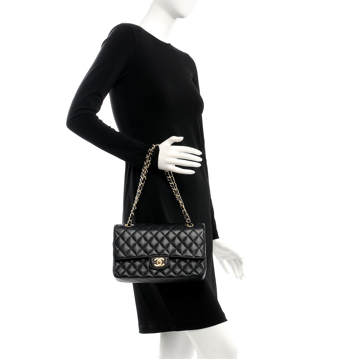 Caviar Quilted Medium Double Flap Black