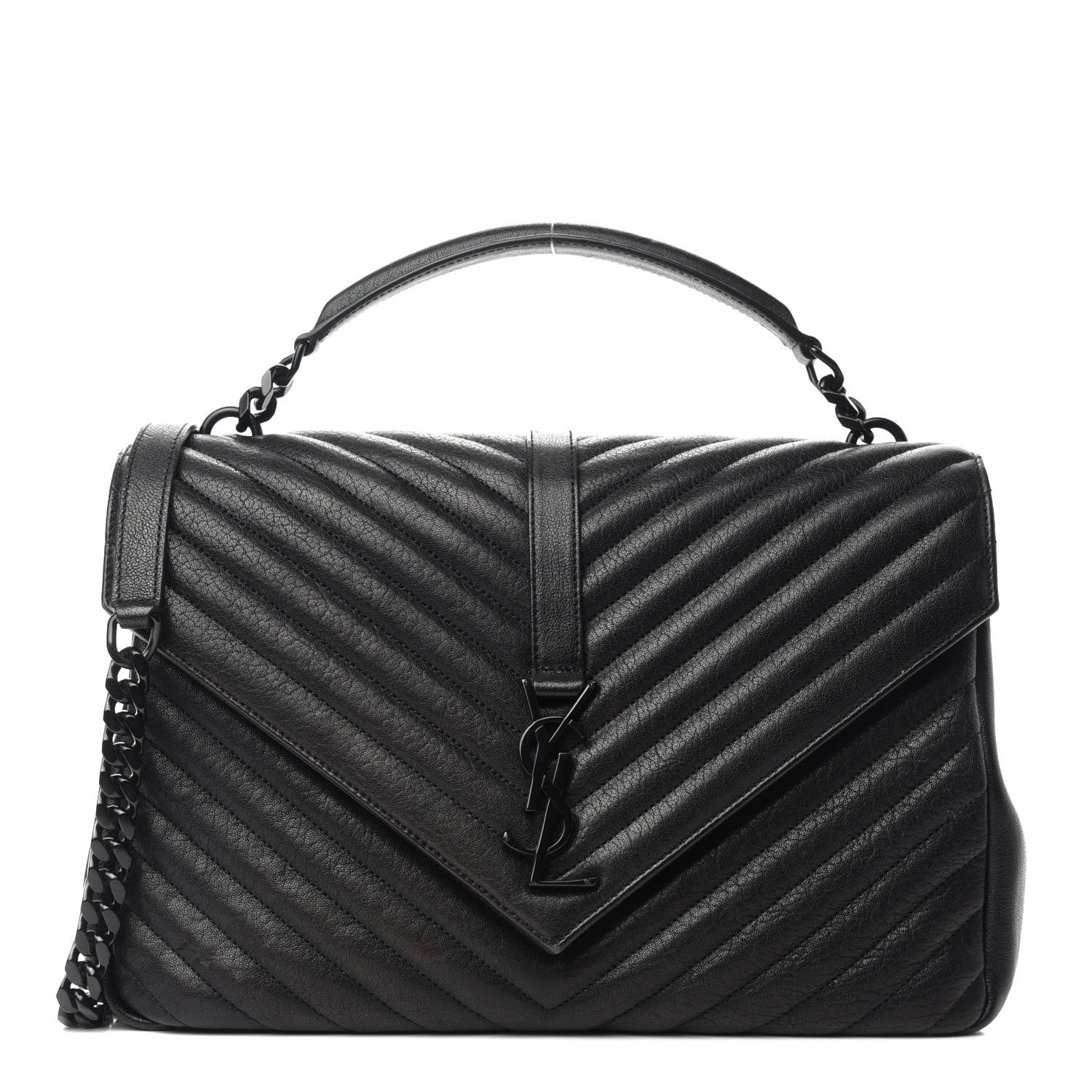 Saint Laurent Sheepskin Matelasse Chevron Monogram Monochrome Large College Satchel Black 1 of 11