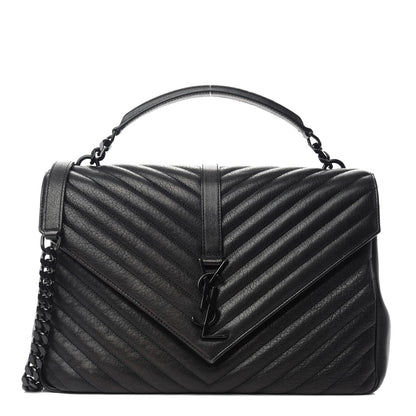 Saint Laurent Sheepskin Matelasse Chevron Monogram Monochrome Large College Satchel Black 1 of 11