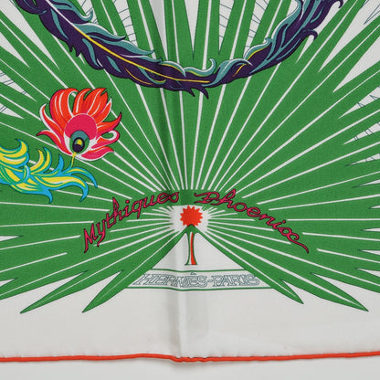 Hermes Silk Mythiques Phoenix Coloriage Scarf 90 Blanc Vert Rouge 3 of 6
