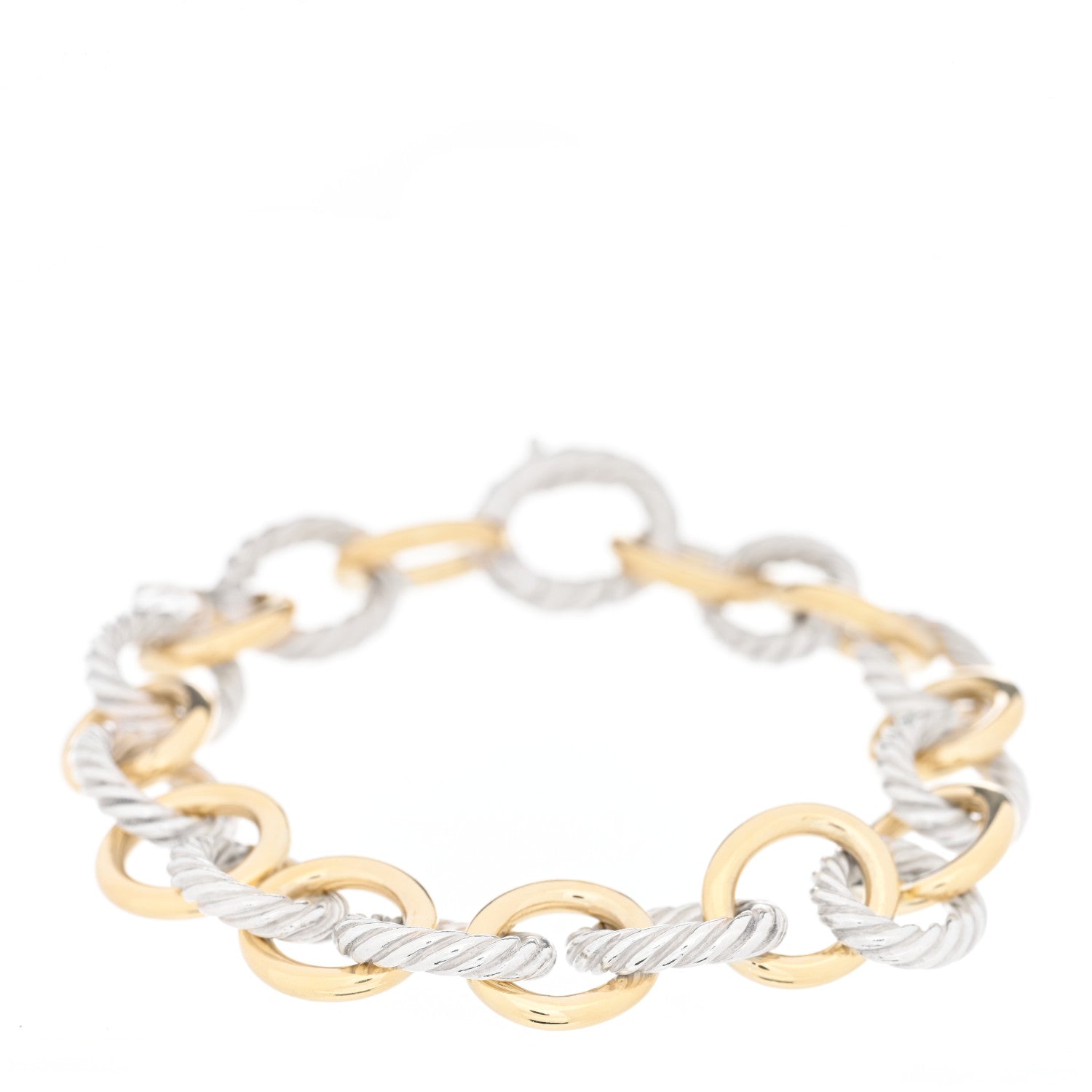 David Yurman Sterling Silver 18K Yellow Gold 10mm Medium Oval Link Bracelet 1 of 4