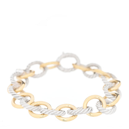 David Yurman Sterling Silver 18K Yellow Gold 10mm Medium Oval Link Bracelet 1 of 4