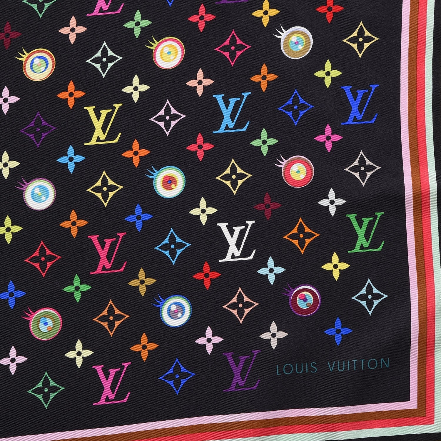 Louis Vuitton Silk Multicolor Eye Love Scarf Black 9 of 9