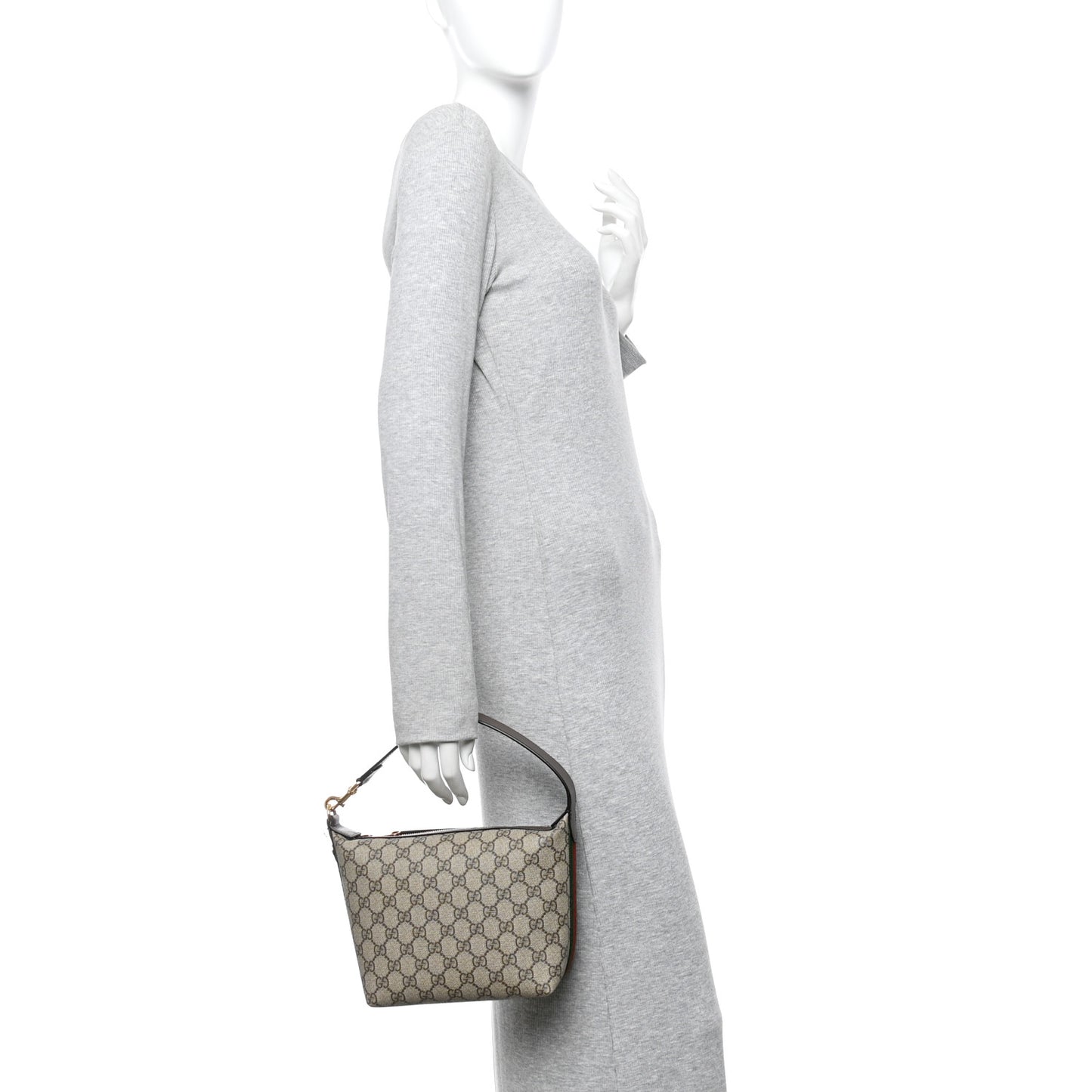GG Supreme Monogram Textured Calfskin Web Super Mini Ophidia Shoulder Bag Beige Ebony New Acero