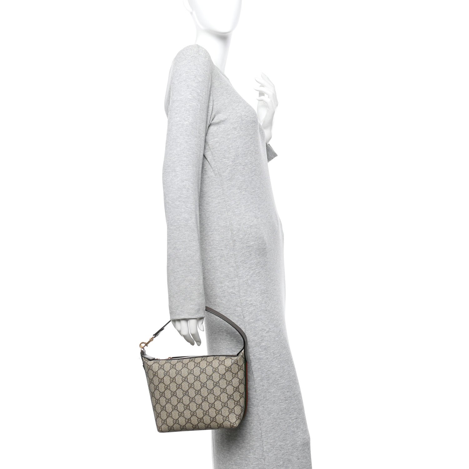 Gucci GG Supreme Monogram Textured Calfskin Web Super Mini Ophidia Shoulder Bag Beige Ebony New Acero 2 of 9