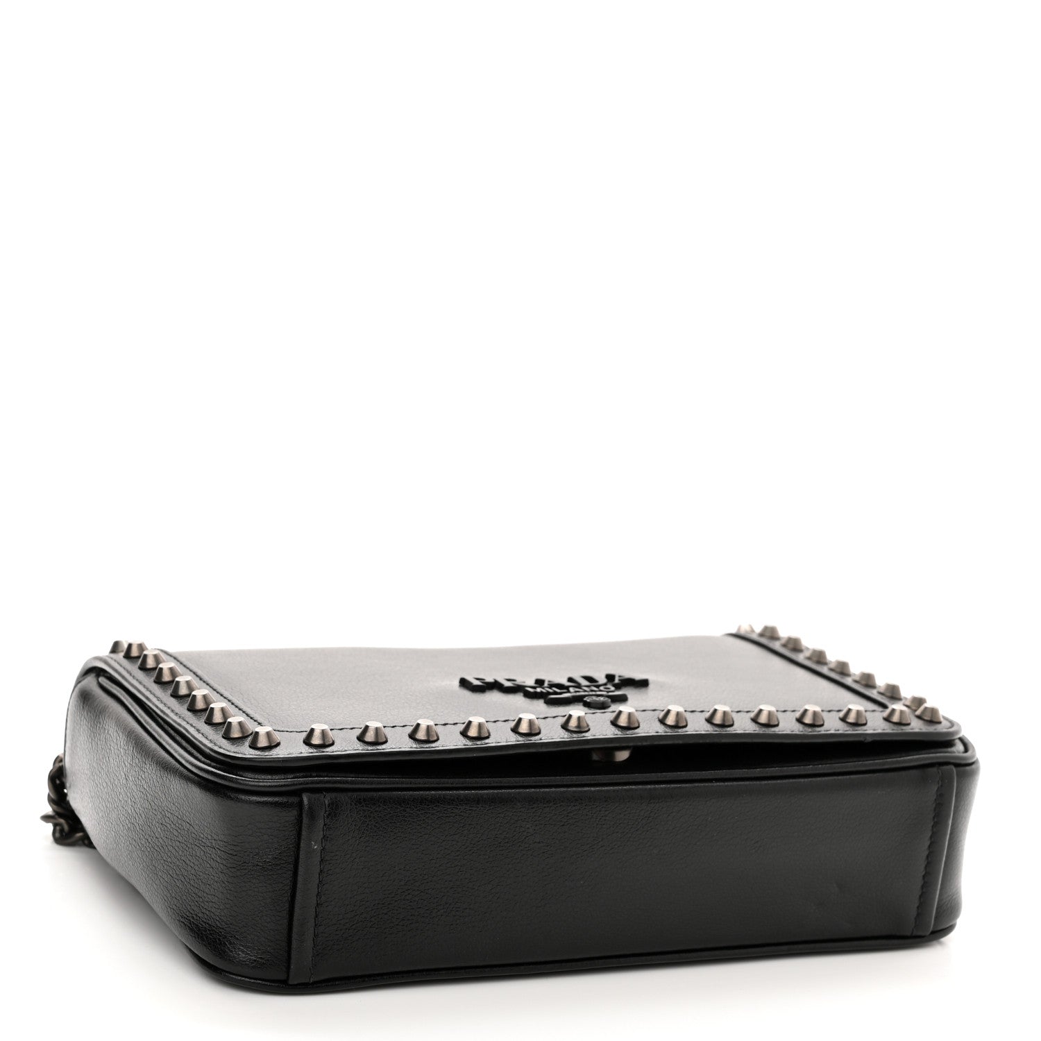 Prada Glace Calfskin Studded Crossbody Black 4 of 11