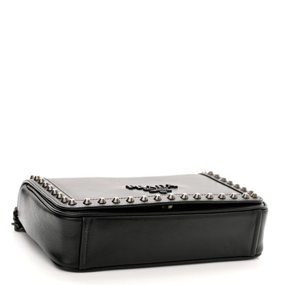 Prada Glace Calfskin Studded Crossbody Black 4 of 11