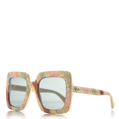 Gucci Square Frame Stripe Glitter GG0328S Sunglasses Ivory Multicolor 1 of 8
