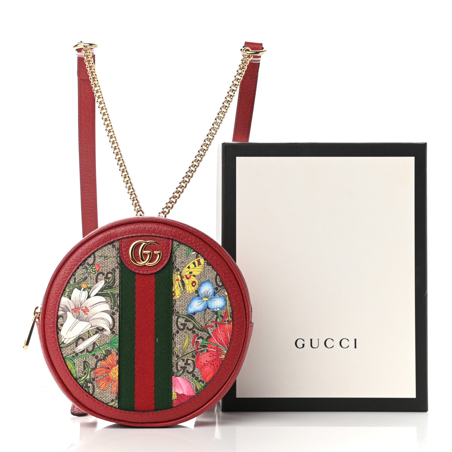 Gucci GG Supreme Monogram Web Flora Mini Ophidia Round Backpack Red 10 of 10