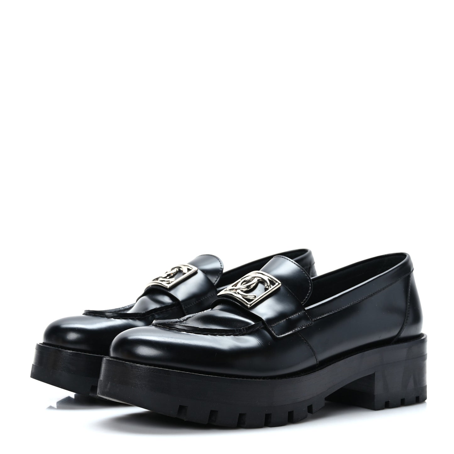 Calfskin Metal CC Loafers 40 Black