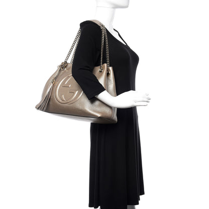 Gucci Metallic Pebbled Calfskin Medium Soho Chain Shoulder Bag Golden Beige 2 of 13