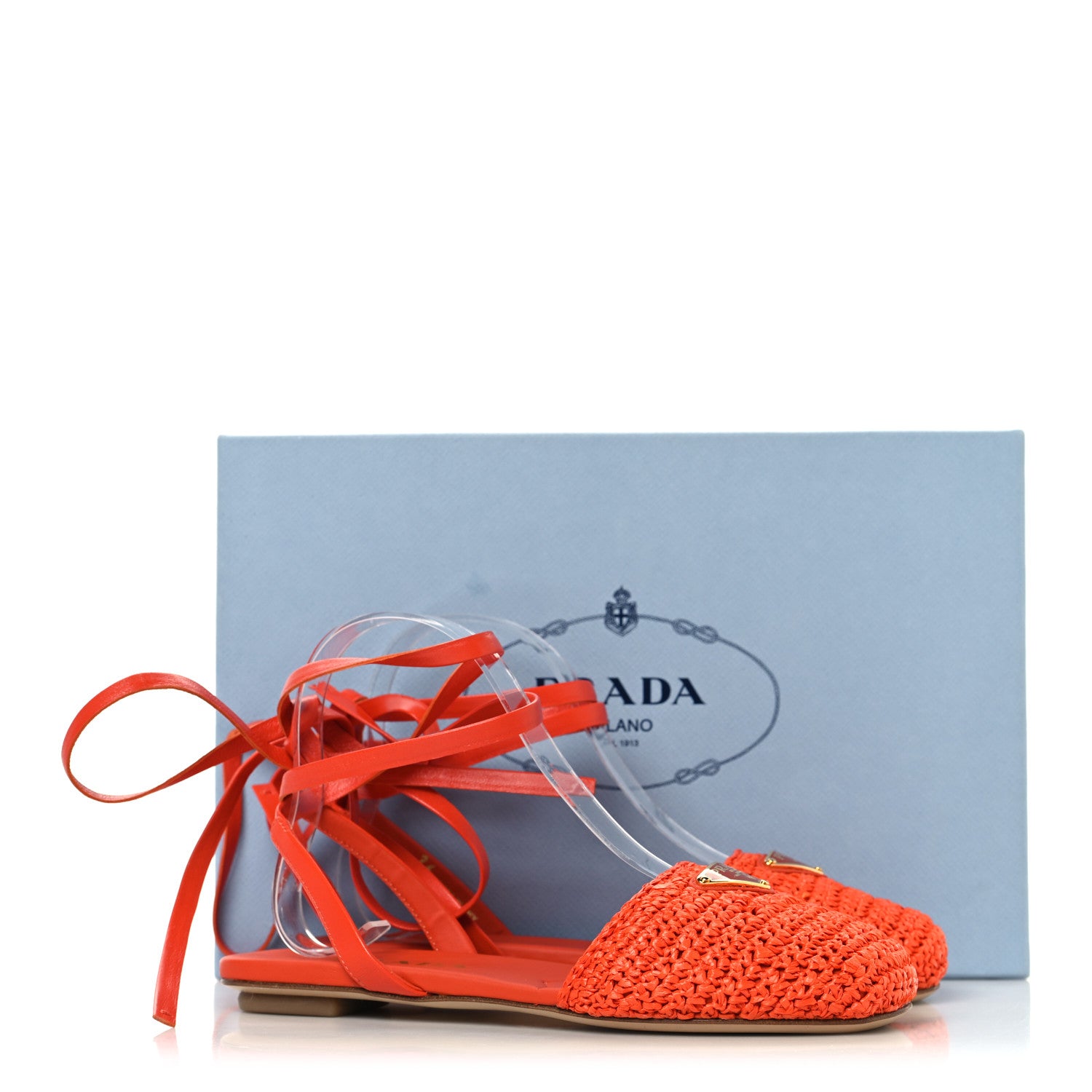 Prada Raffia Crochet Triangle Flat Sandals 36 Arancio 9 of 9