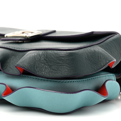 Fendi Vitello Dolce Waves Tri-Color Micro Double Baguette Verde Inglese Papavero Laguna 10 of 11