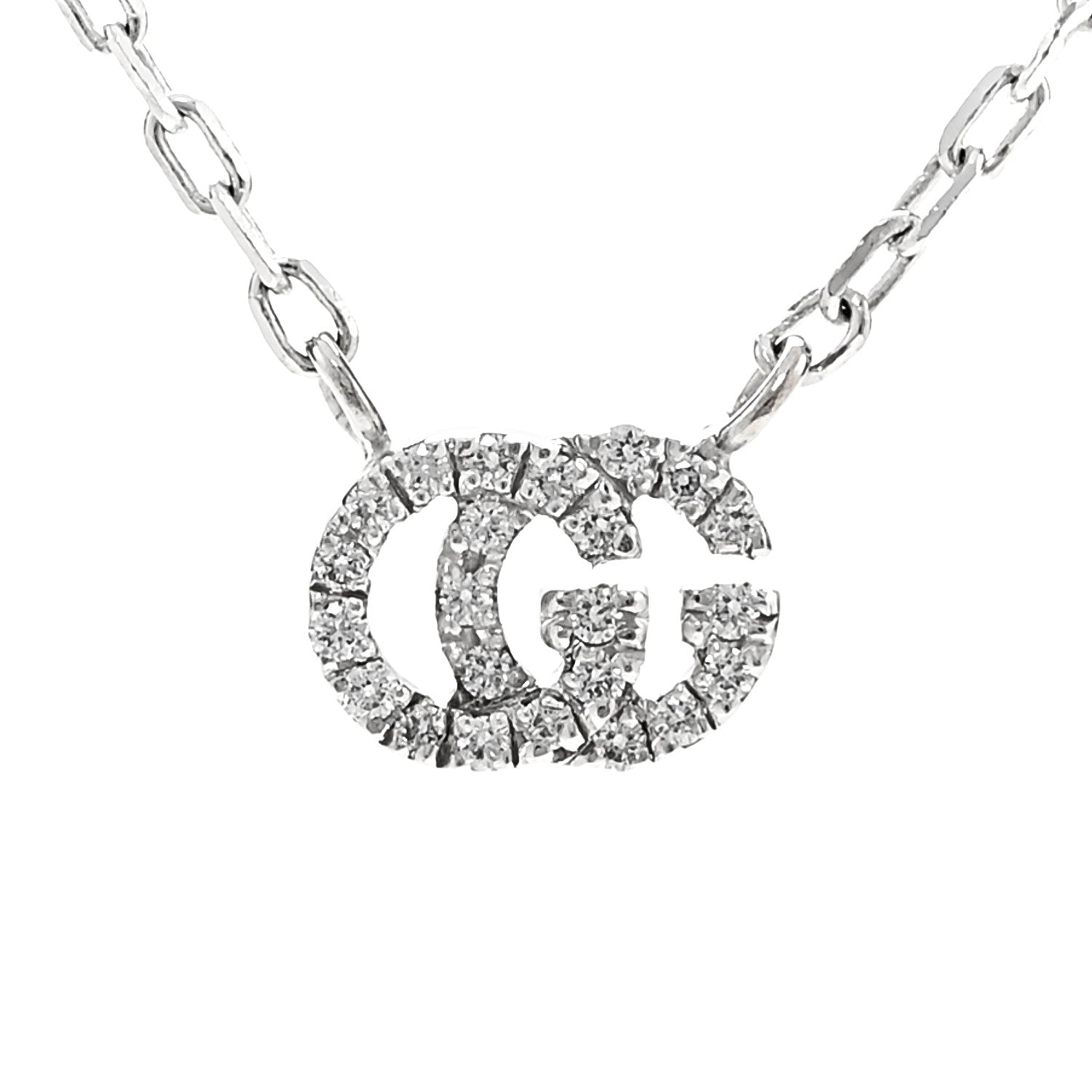 Gucci 18K White Gold Diamond Running GG Pendant Necklace 4 of 6