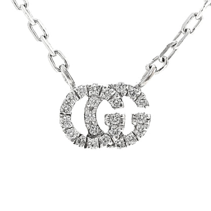 Gucci 18K White Gold Diamond Running GG Pendant Necklace 4 of 6