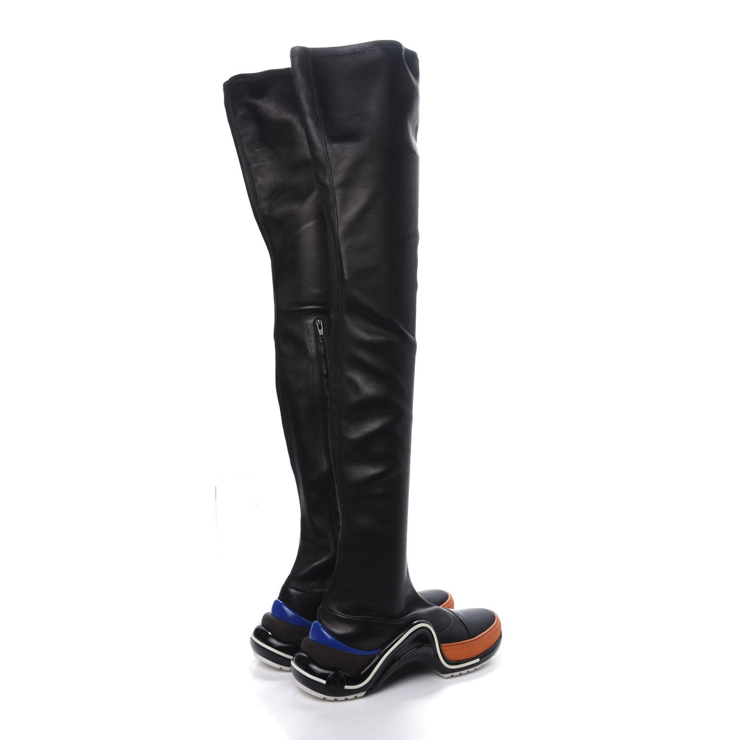 Lambskin LV Archlight Flat Thigh Boots 38 Black Orange
