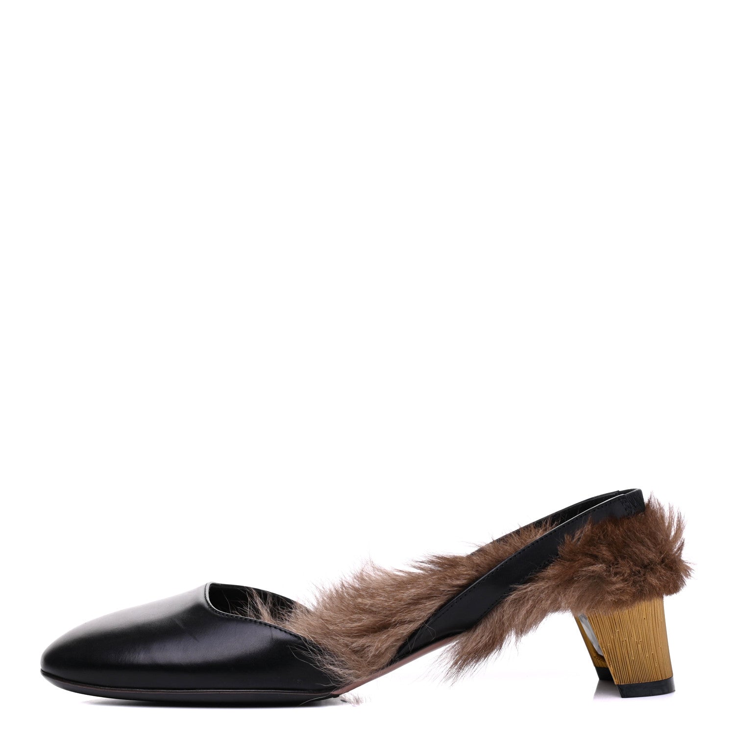 Gucci Calfskin Heloise Fur Slide Mules 36.5 Black 1 of 9