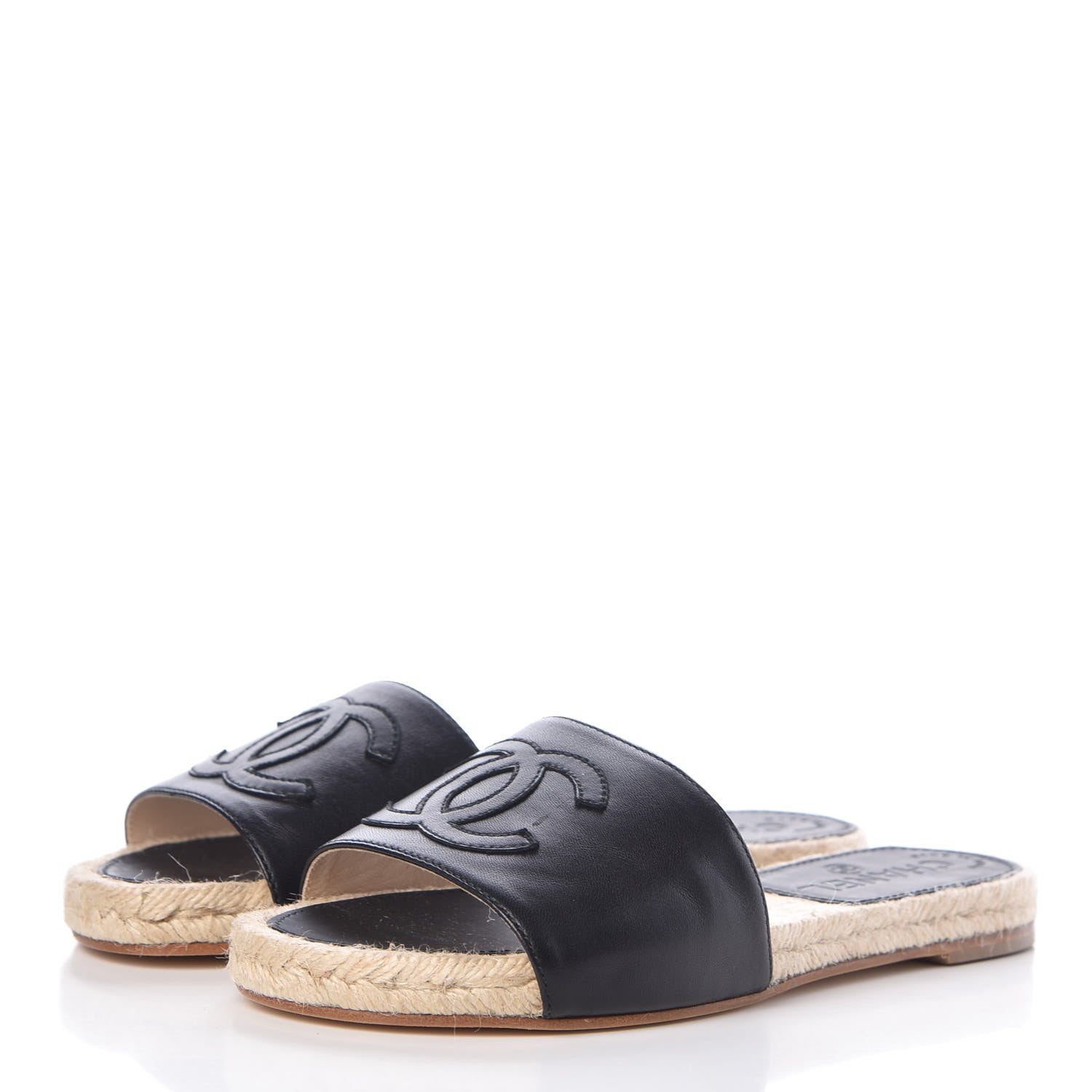Chanel Lambskin CC Espadrille Slip On Sandals 36 Black 3 of 9