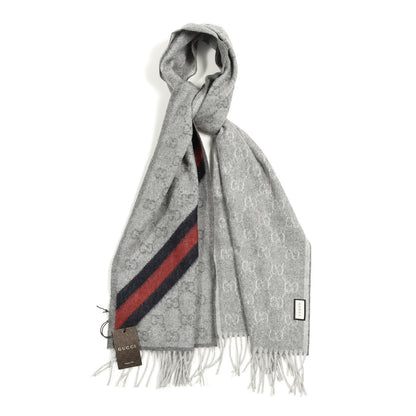 Gucci Wool Angora Monogram Web New Nikky Scarf Zinc Blue 1 of 4