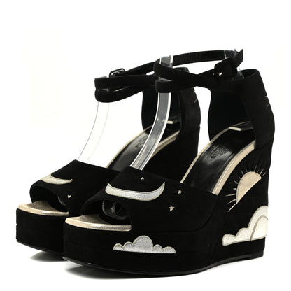 Hermes Suede Goatskin Tournis Wedge Sandals 38 Black 3 of 11