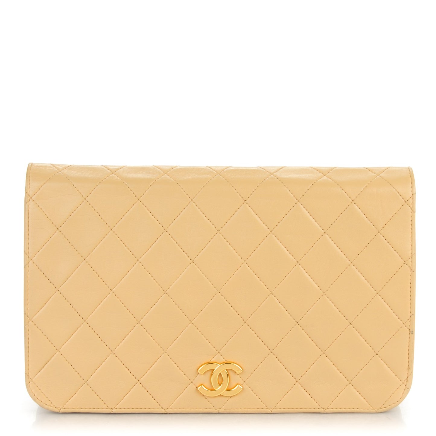 Lambskin Quilted Small Single Flap Beige