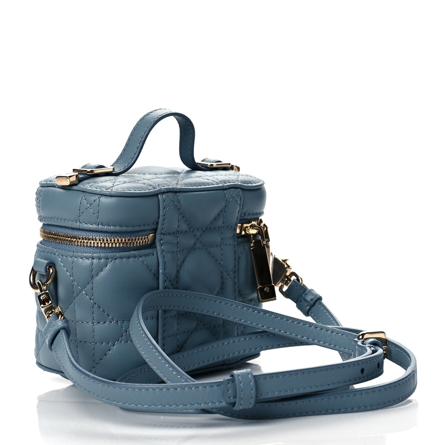 Christian Dior Lambskin Cannage Micro Lady Dior Vanity Case Blue 2 of 9