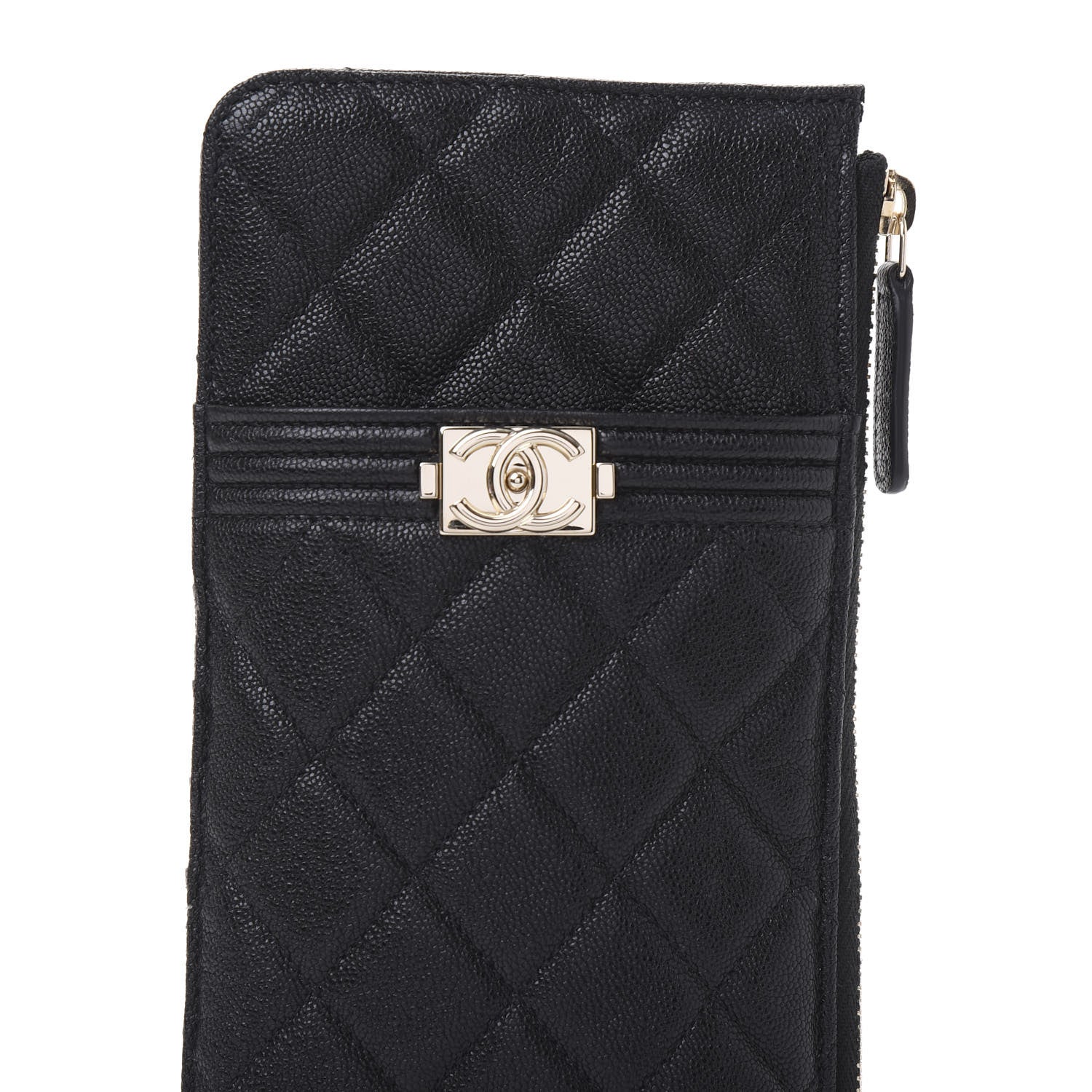 Chanel Caviar Quilted Boy Flat Wallet Pouch Black 10 of 11