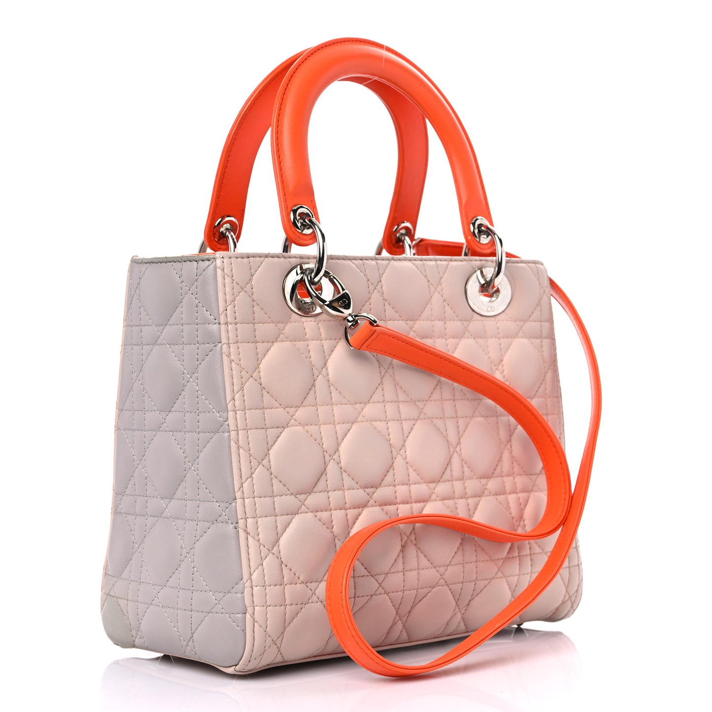 Lambskin Cannage Medium Tri-Color Lady Dior Rose Pale Multicolor