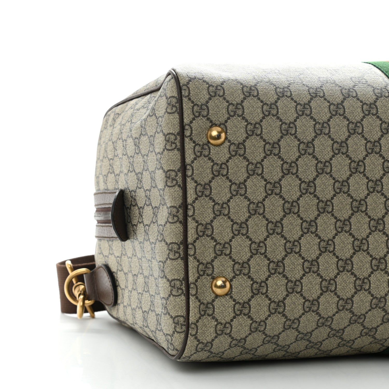 Gucci GG Supreme Monogram Textured Dollar Calfskin Web Medium Ophidia Carry-On Duffle Bag Beige Ebony New Acero 9 of 13