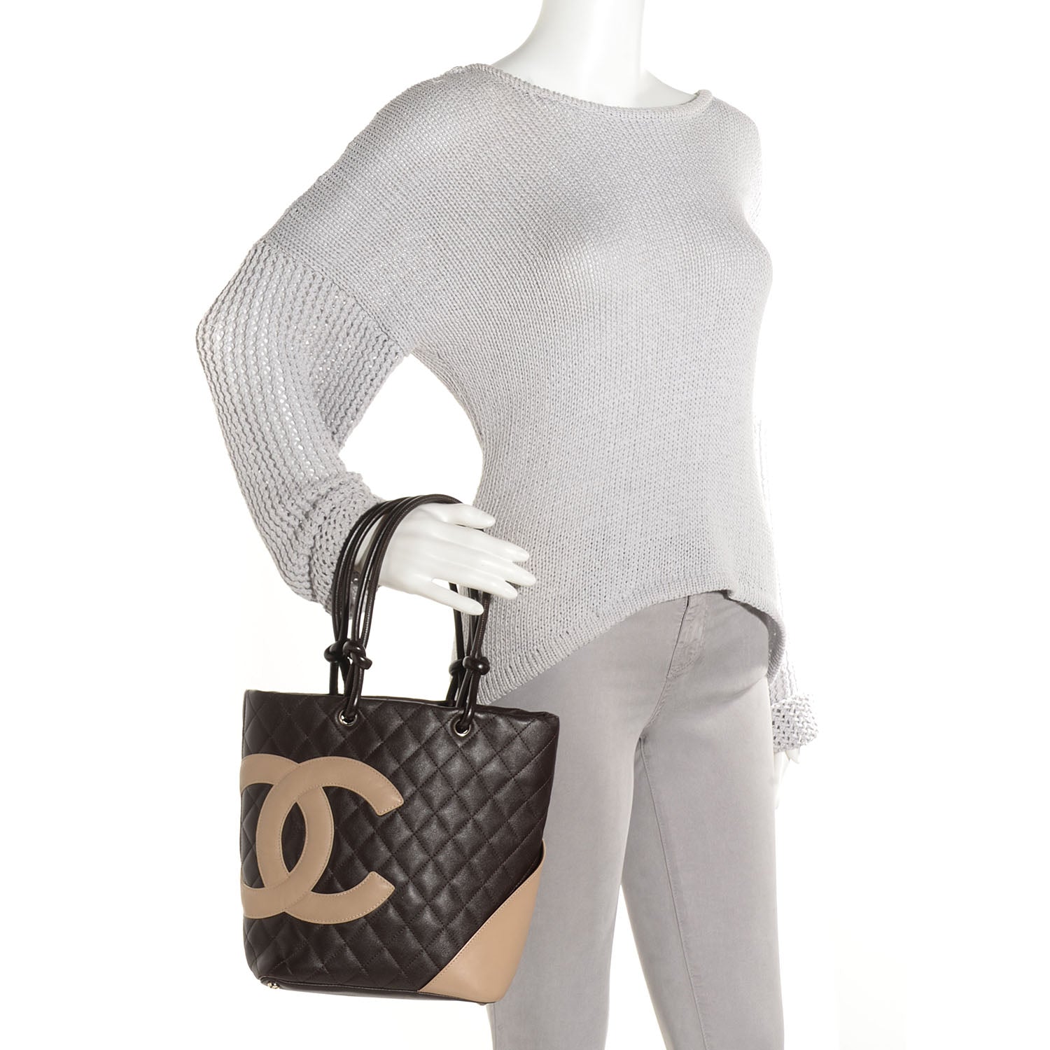 Chanel Calfskin Quilted Medium Cambon Tote Brown Beige 2 of 7