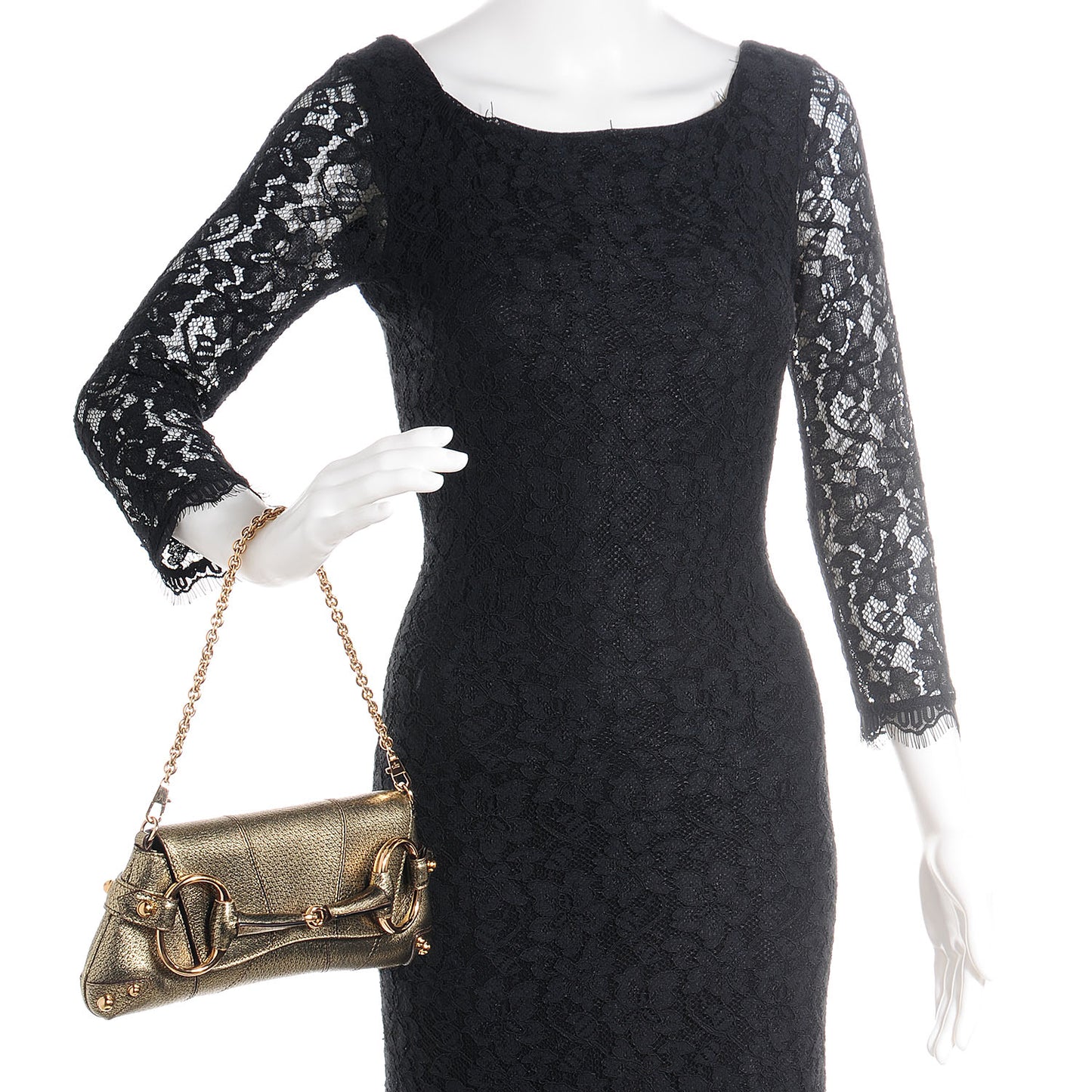 Calfskin Small Horsebit Chain Clutch Gold