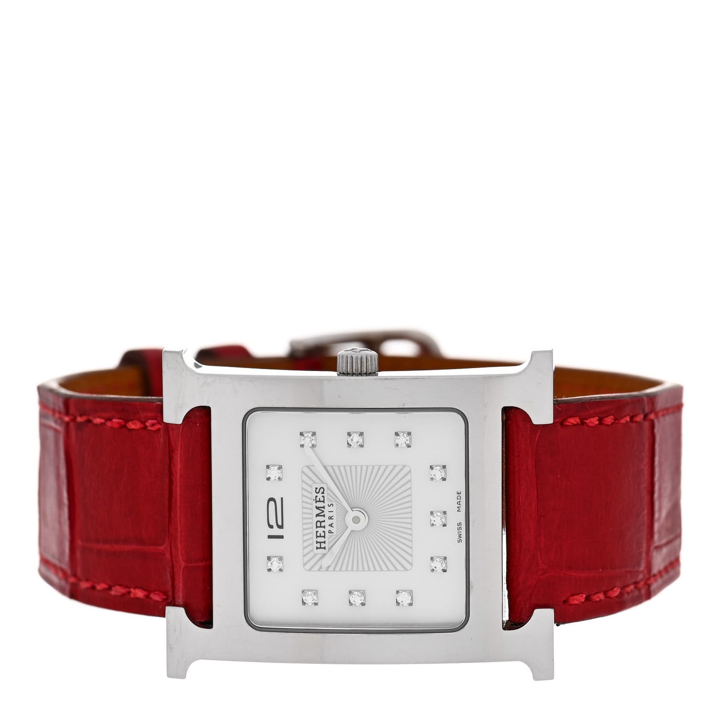 Stainless Steel Alligator Diamond Mother of Pearl 26mm Heure H Hour Quartz Watch Braise