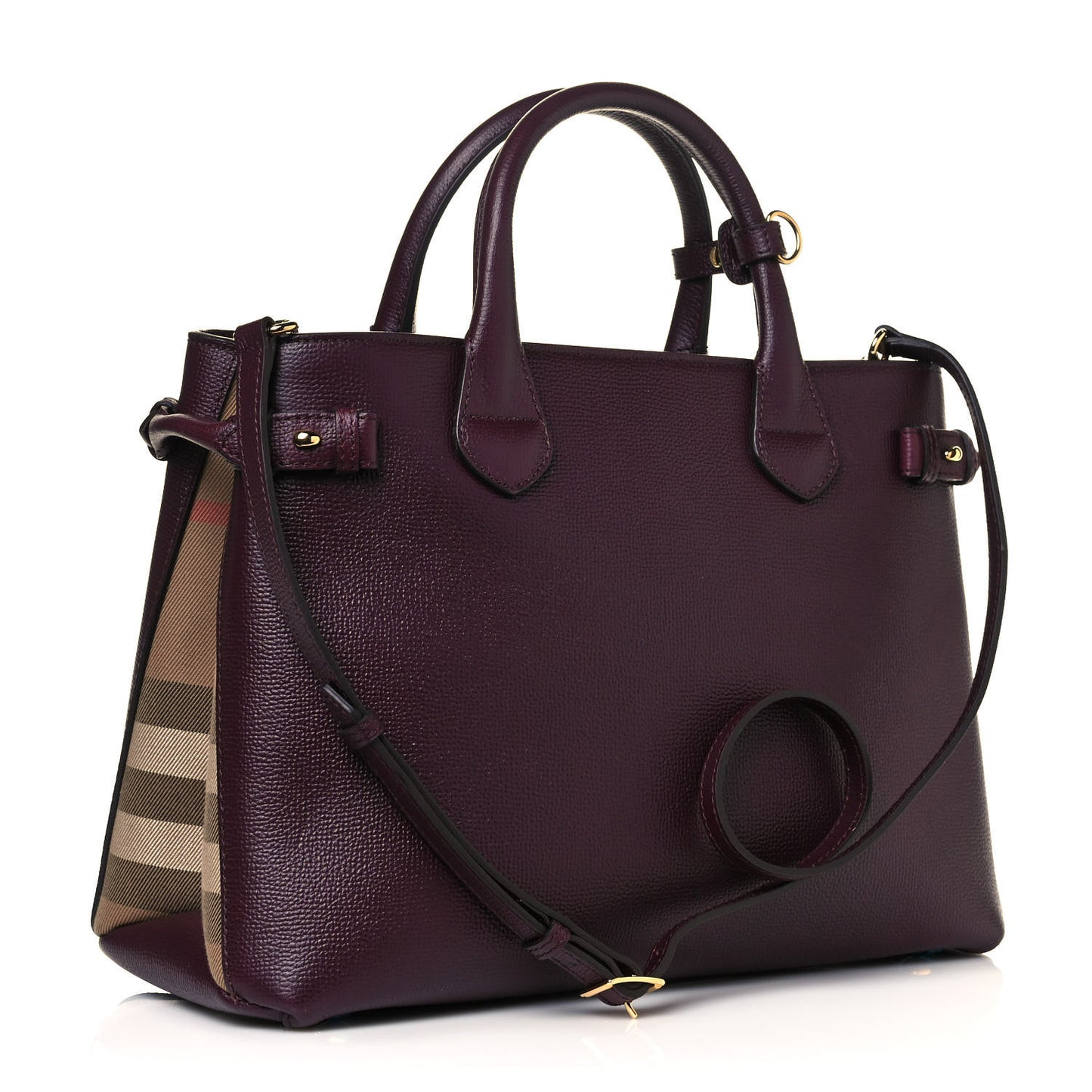 Grainy Calfskin House Check Medium Banner Tote Mahogany Red