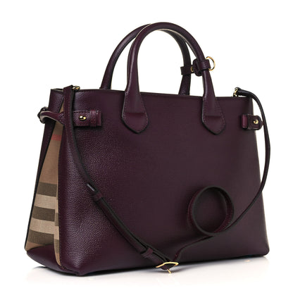 Burberry Grainy Calfskin House Check Medium Banner Tote Mahogany Red 3 of 13