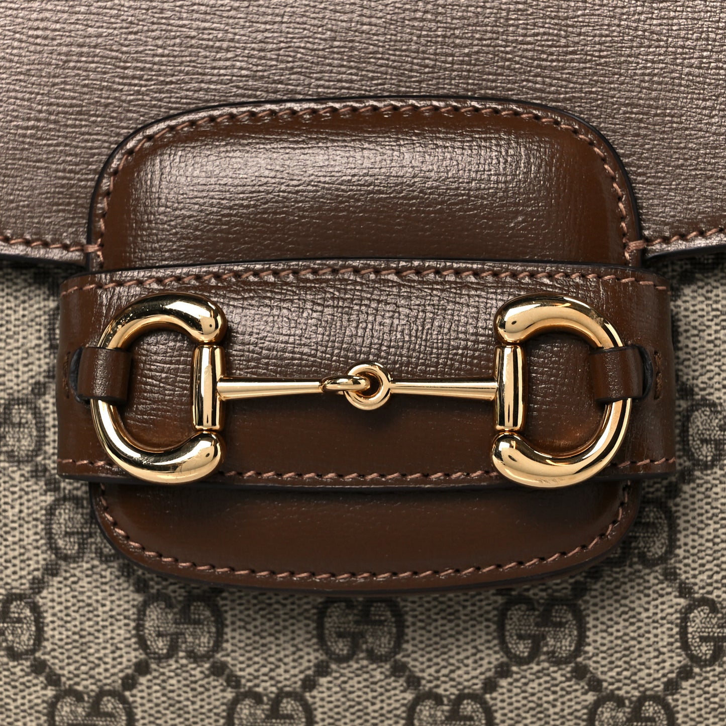 GG Supreme Monogram Calfskin Medium Horsebit 1955 Top Handle Bag Beige Ebony Brown Sugar