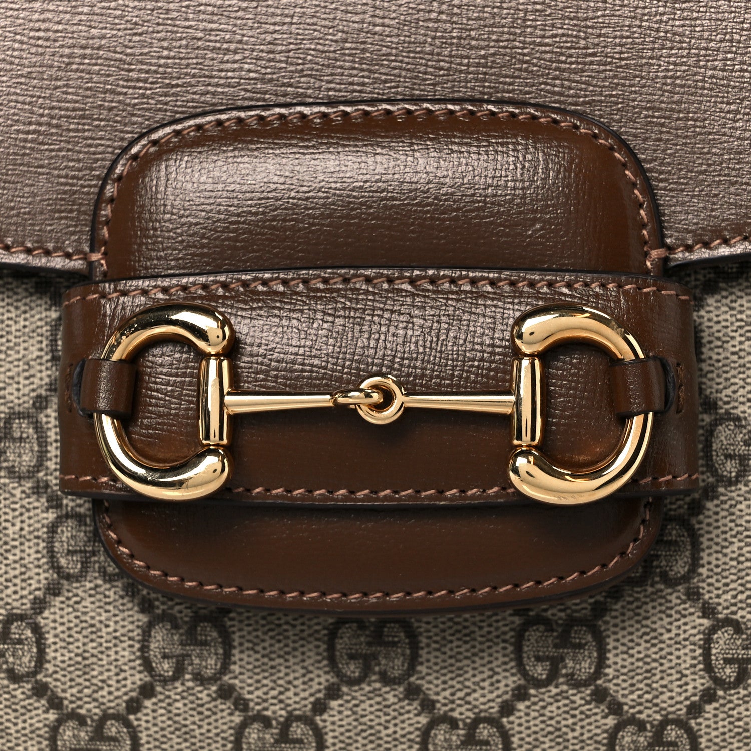 Gucci GG Supreme Monogram Calfskin Medium Horsebit 1955 Top Handle Bag Beige Ebony Brown Sugar 9 of 11