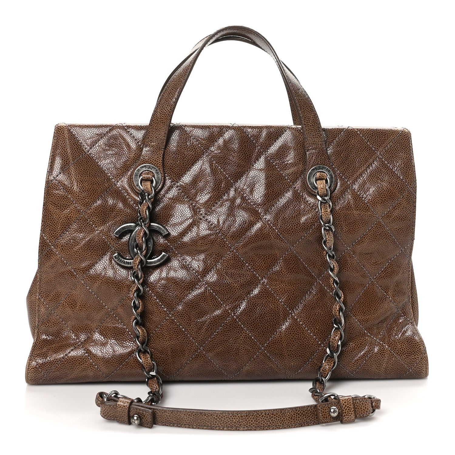 Chanel Crumpled Grained Calfskin Quilted CC Crave Tote Brown 1 of 10
